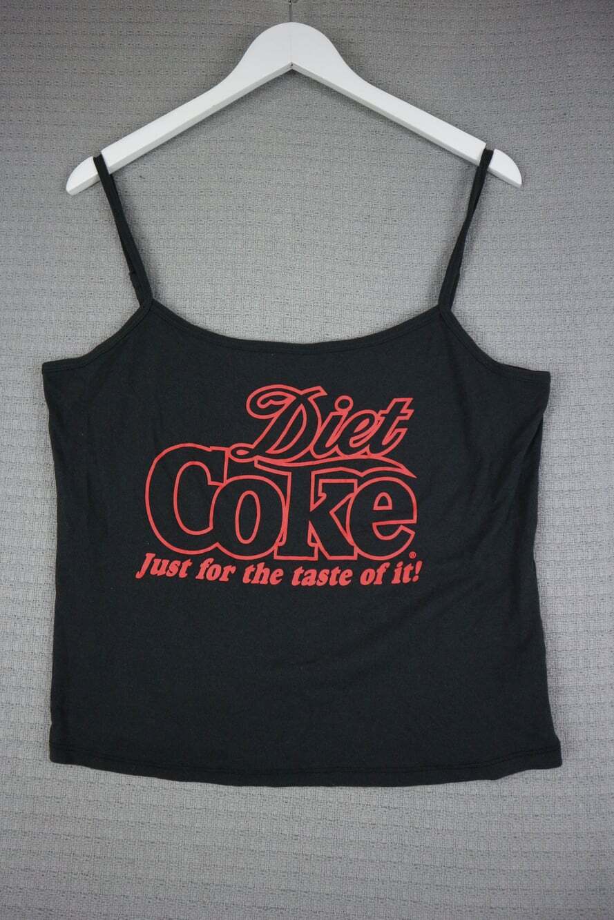 Vintage Diet Coke Graphic Cami Tank Top Black XL Just For The Taste Of It Coca C